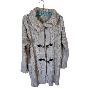 Paola Manfredi Tan Long Cable Knit Sweater Toggle Buttons Made in Italy Size Med